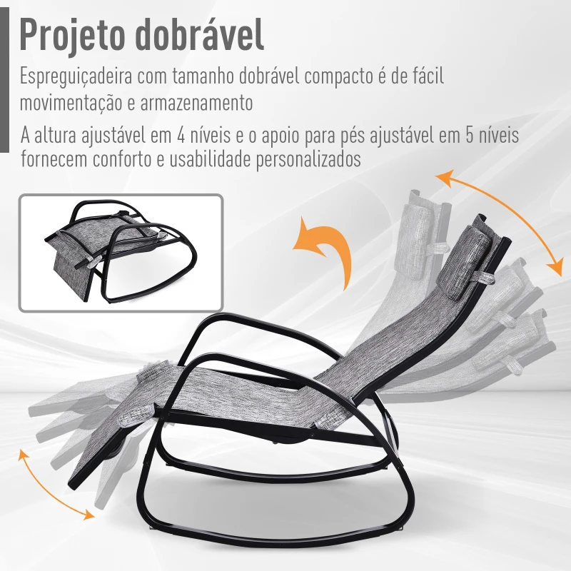 Outsunny Espreguiçadeira de balanço com encosto e apoio para pés Ajustável 69x64x108 cm cinza
