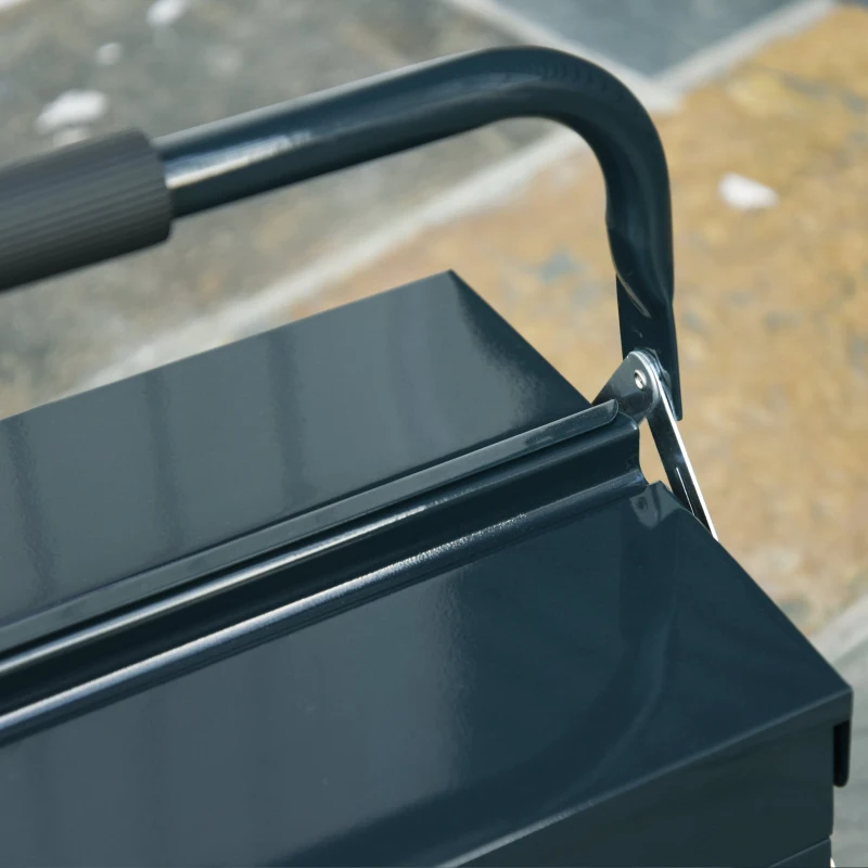 DURHAND Caixa de Ferramentas portátil Dobrável de Aço com 5 compartimentos com Alça de Transporte para oficina 57x21x41cm Verde