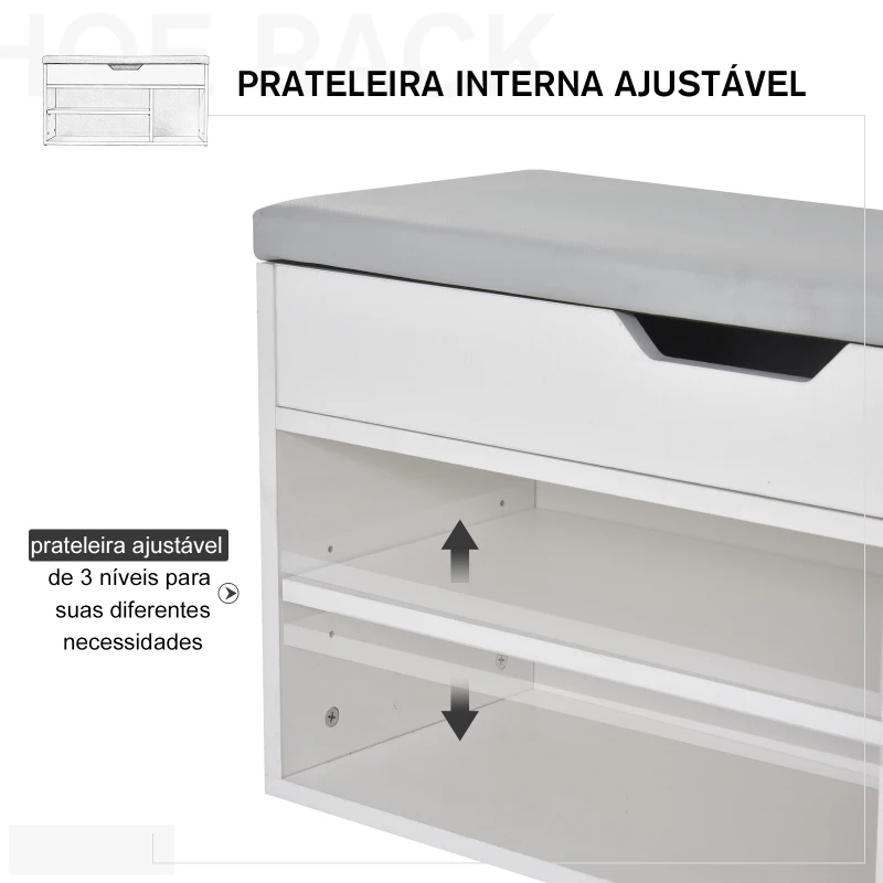 HOMCOM Sapateira com Assento Acolchoado Carga máxima de 120kg MDF 80x30x43cm Branco