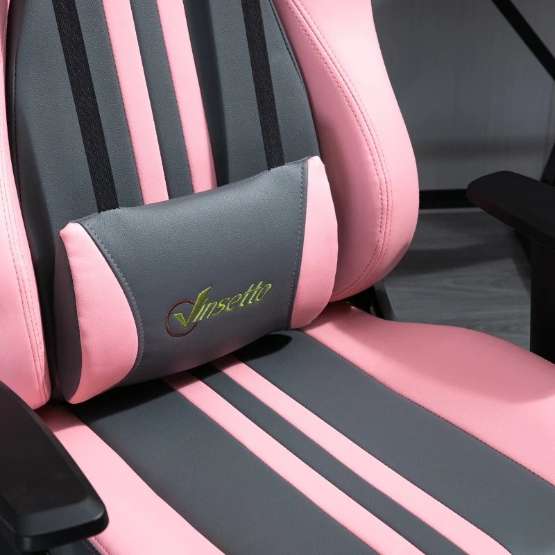 Vinsetto Cadeira gaming Ergonômico Reclinável  Altura ajustável 71x58x125-133 cm Rosa e cinza