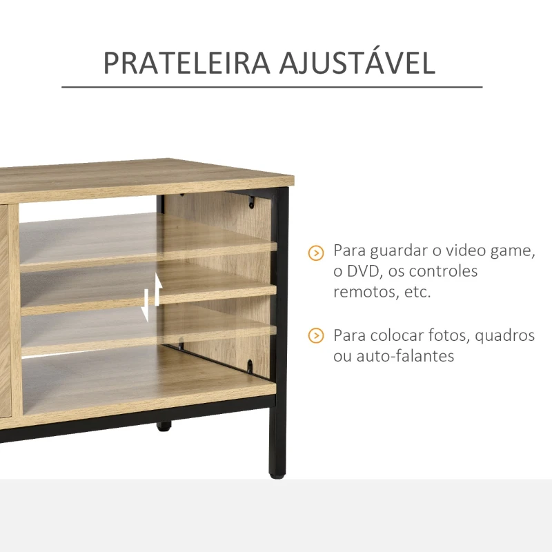 HOMCOM Móvel de TV de até 50” Móvel de Sala de Estar Moderno com Armário 2 Compartimentos Prateleira Ajustável e Pés de Metal 120x40x46cm Madeira Natural