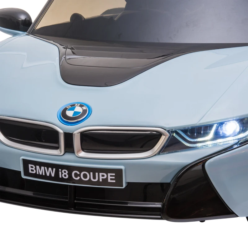 HOMCOM Carro Elétrico BMW I8 COUPE para Crianças com Bateria 6V Controlo Remoto e Manual Música MP3 e Faróis 115x72,5x46 cm Azul