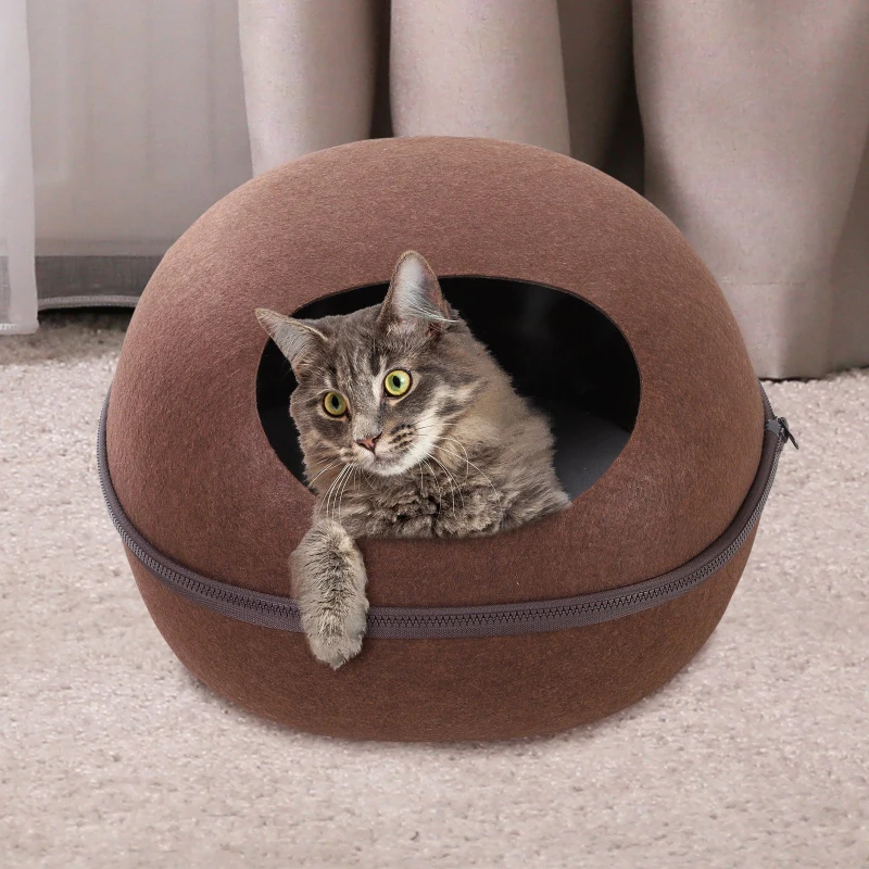 PawHut Caverna de gato em forma de concha Semi-Fechado casa para animais de estimação desmontavel   Feltro 47x38x24cm