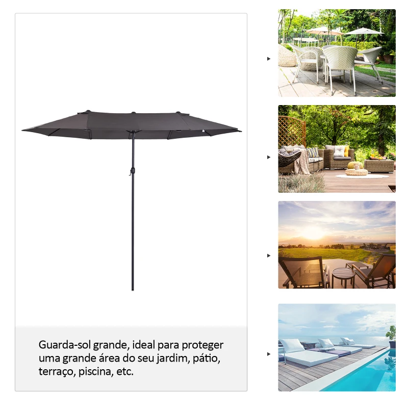 Outsunny Chapéu de Sol Duplo para Jardim 4,6x2,7x2,4m Chapéu de Sol Anti UV com Manivela para Exterior Cinza