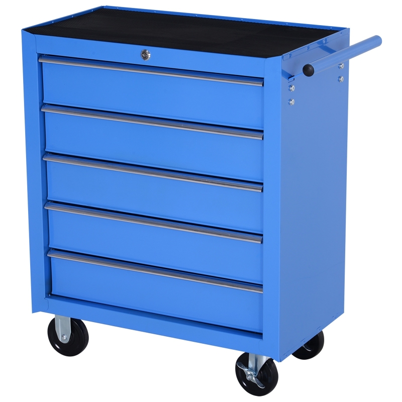 HomCom Carrinho de ferramentas metálico 5 gavetas e 4 rodas - azul