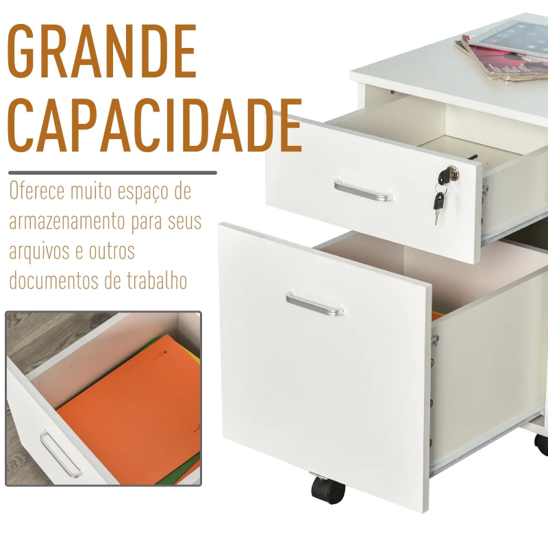 Vinsetto Bloco de Gavetas de Madeira Móvel para Arquivos no Escritório com 5 Rodas para Escritório Secretaria 40x49x58 cm Branco
