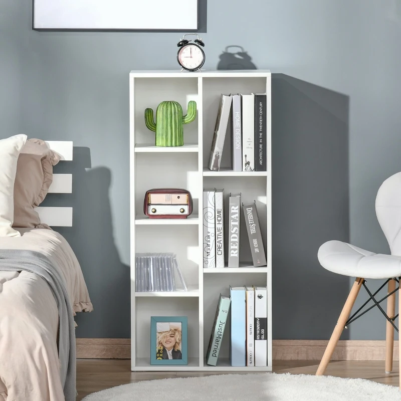 HOMCOM Estante para Livros Estante de Madeira com 7 Compartimentos de Armazenamento Plantas Arquivos para Sala de Estar Dormitório Escritório 50x24x106cm Branco
