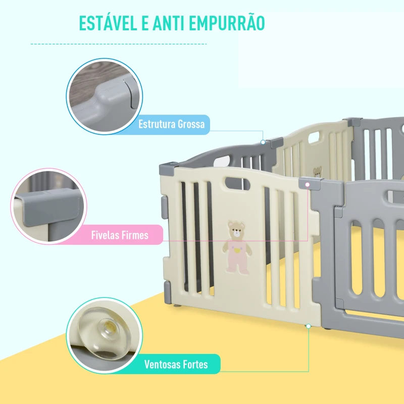 HOMCOM Parque infantil dobrável com 8 painéis para crianças acima de 6 meses 156x156x63 cm Branco e cinza