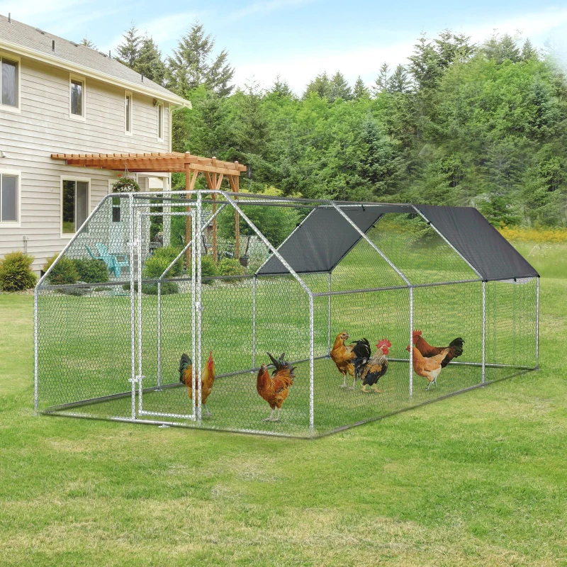 PawHut Galinheiro ao ar livre Gaiola para aves domésticas de metal galvanizado com fechadura e cobertura Oxford 280x570x195cm