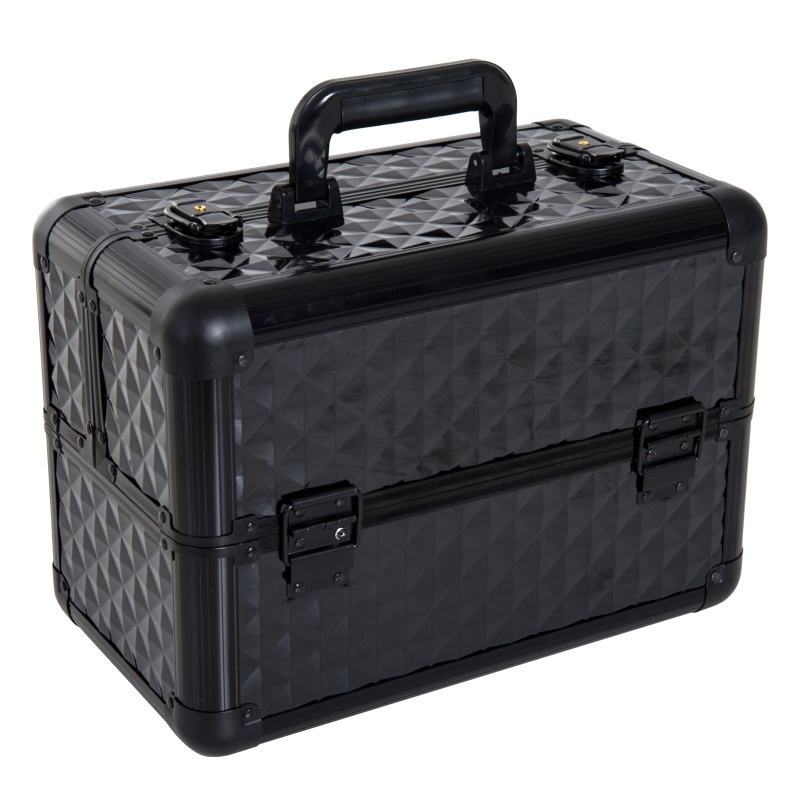 HOMCOM Estojo de Maquilhagem Portátil de 4 Níveis 35,5x20x25,5cm Preto