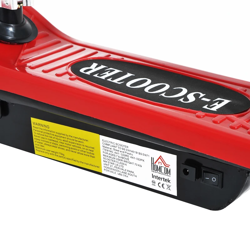 HomCom Trotinete Elétrica Dobrável E-Scooter Bateria 120 W Guiador Assento Ajustável Travão Pé de apoio Vermelho