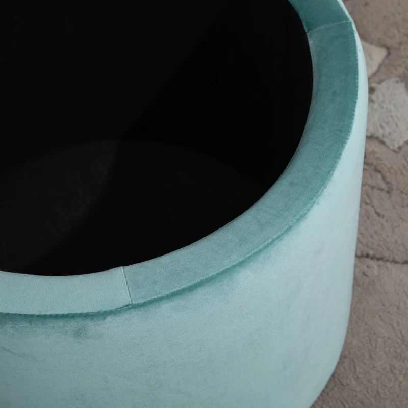 HOMCOM Banco de Armazenamento Puff Apoio para os Pés Redondo com Tampa Removível Acolchoado e Estofado para Sala de Estar Dormitório Φ50x38cm Turquesa