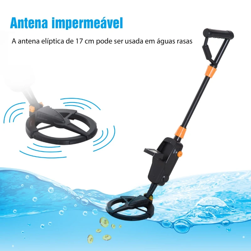 Outsunny Detetor de Metais Fácil de usar, Alta Precisão Visor LCD Bobina de Pesquisa Impermeável, Ideal para Principiantes