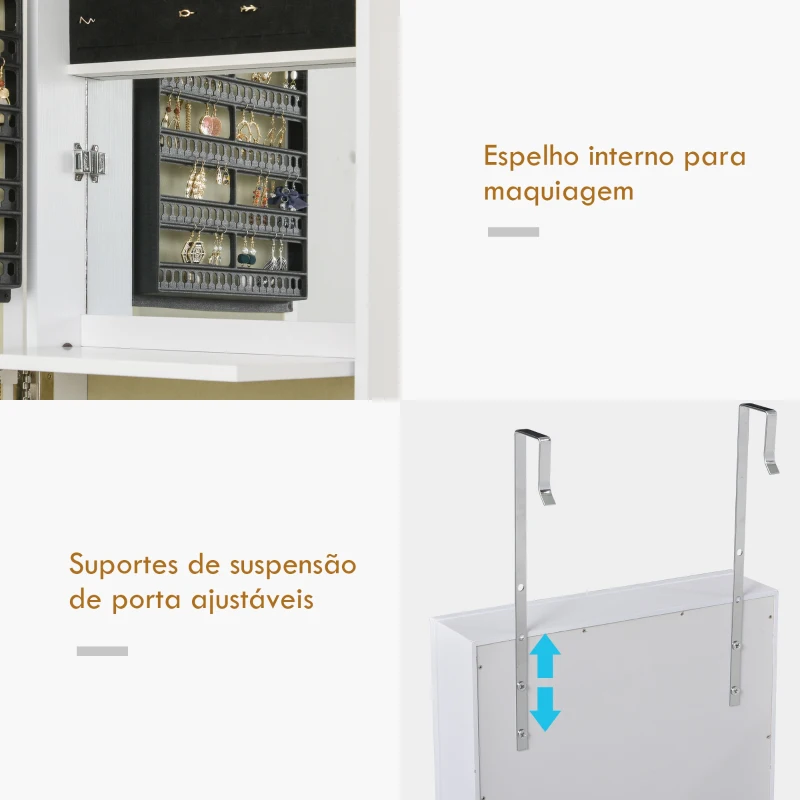 HOMCOM Armário de Jóias com Espelho para Porta ou Parede com Ganchos e ranhuras 35.5x100x9