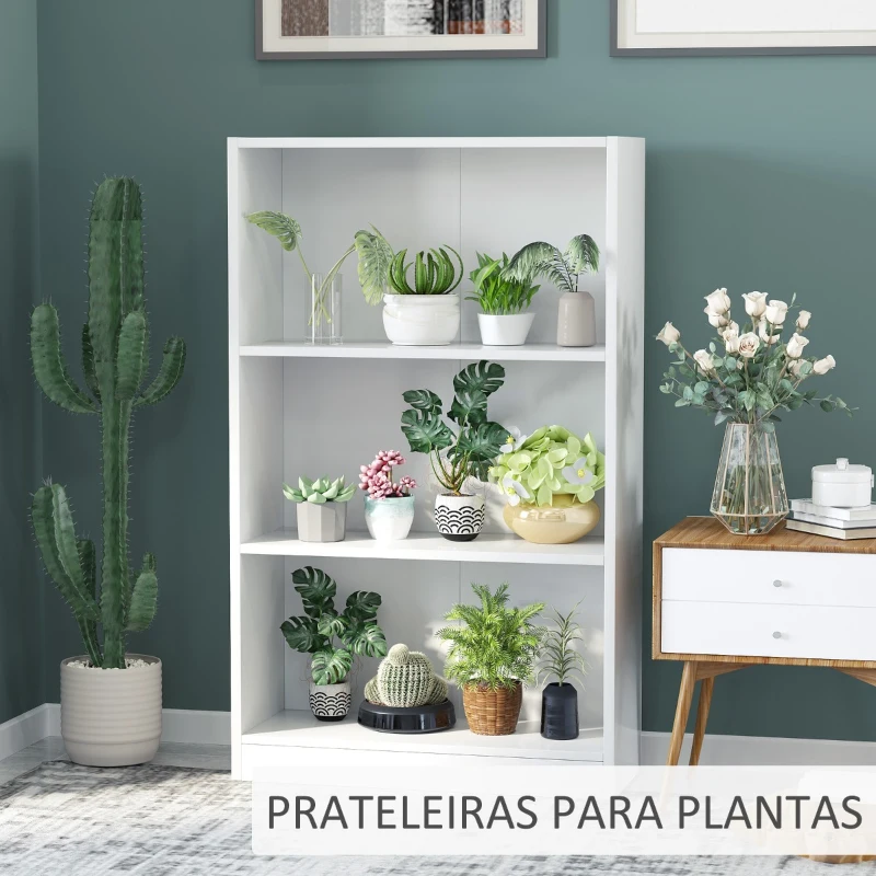 HOMCOM Estante para Livros com 3 Compartimentos de Armazenamento Livros Plantas para Sala de Estar Estúdio Dormitório 62,2x24x102,4cm Branco