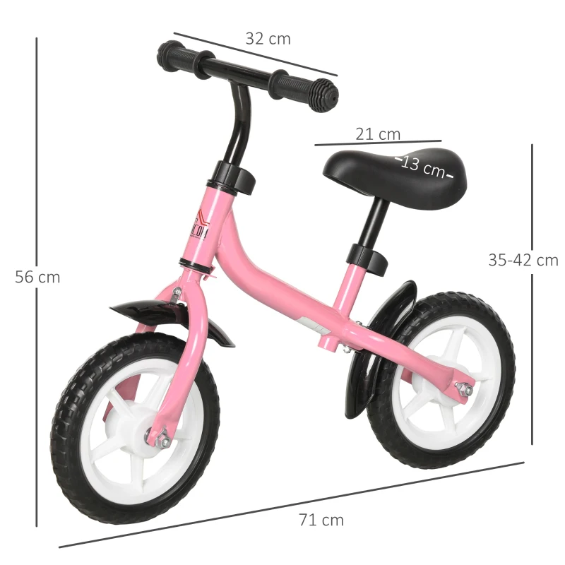 HOMCOM Bicicleta sem Pedais Infantil Altura Ajustável para Principiantes acima de 3 Anos com Rodas com Relevo Bicicleta de Equilíbrio 71x32x56cm Rosa
