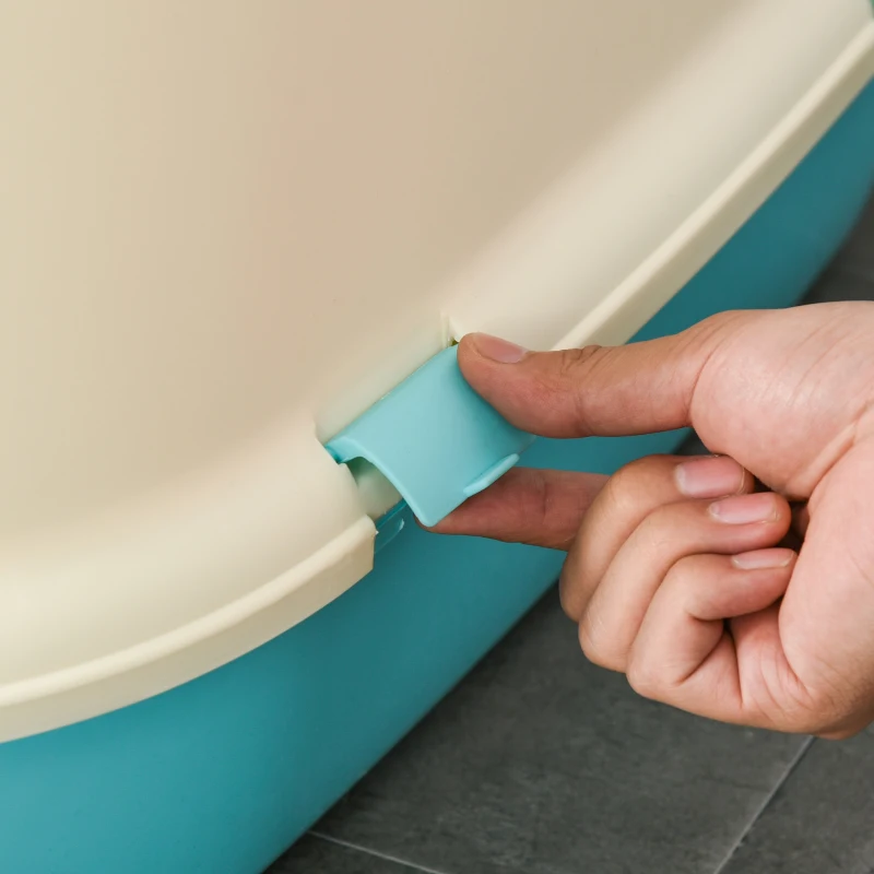 PawHut Caixa de Areia para Gatos com Alça de Transporte Duplo Fundo Bandeja Removível Pá e Filtro de Carvão Ativo 63x43x43cm Bege e Verde