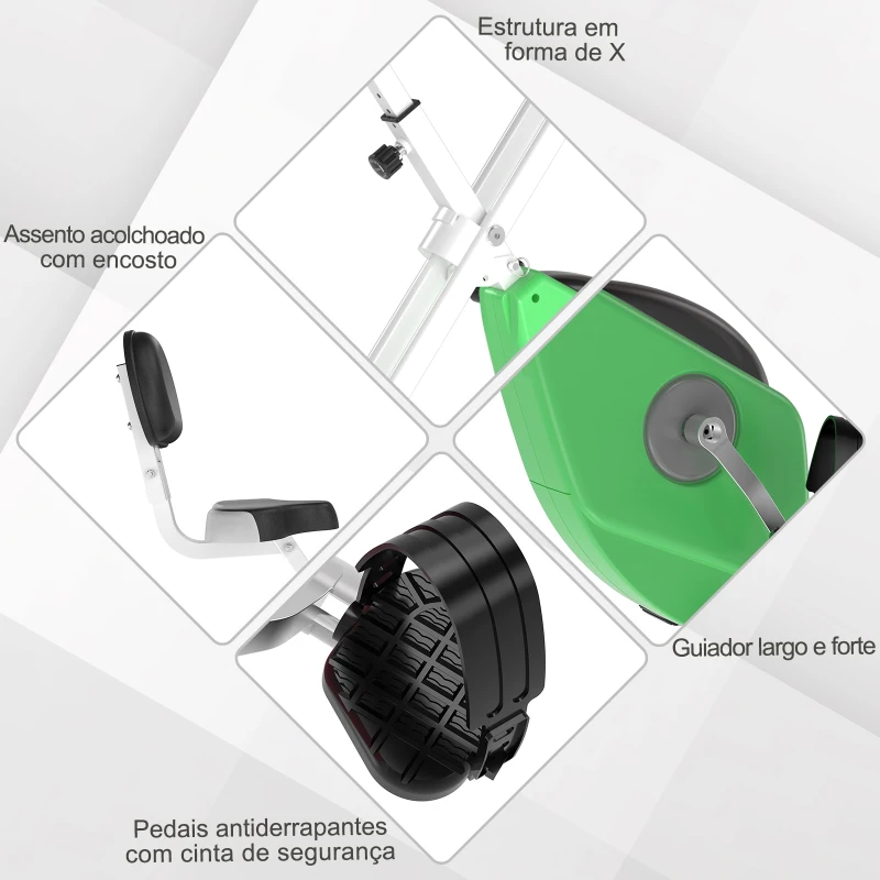 HOMCOM Bicicleta estática  para exercícios profissionais  Altura ajustável 43x97x109 cm Verde