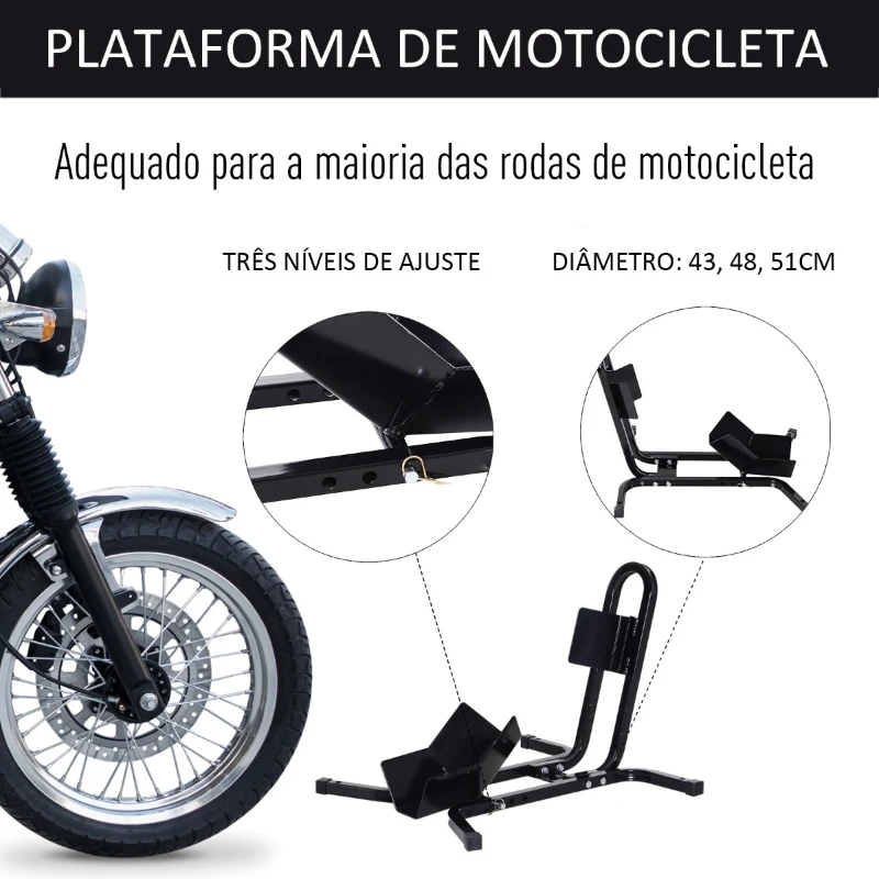 HOMCOM Suporte ajustável da roda da motocicleta do metal do estacionamento da motocicleta para as rodas ∅43/48/53 cm