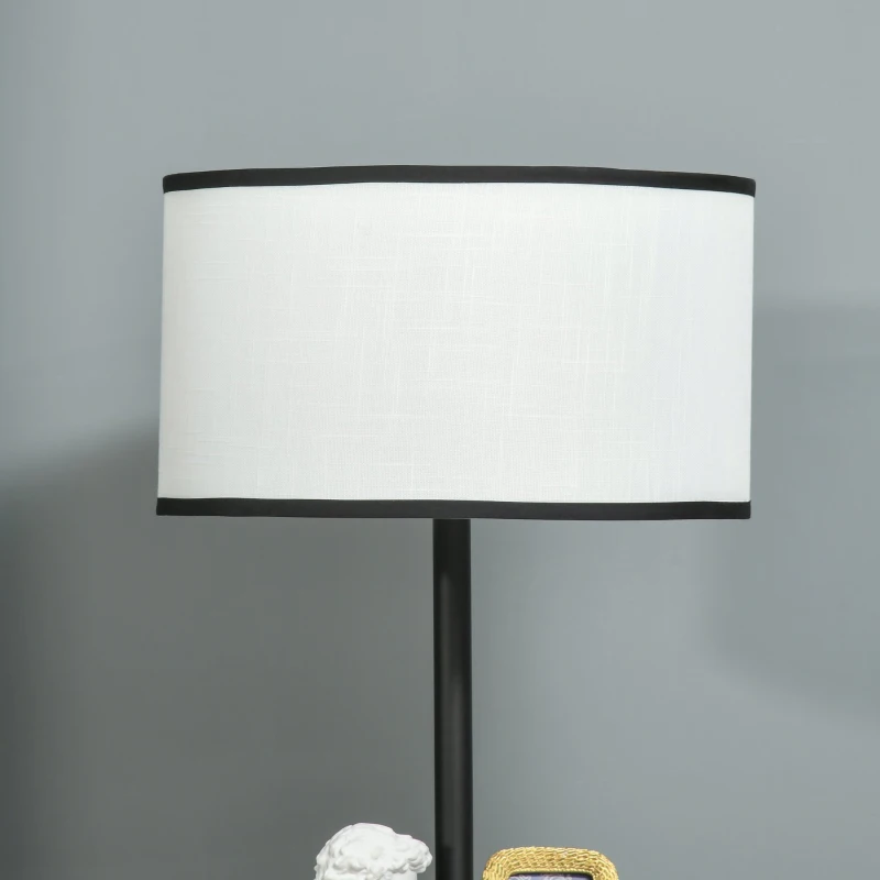 HOMCOM Candeeiro de Pé Moderno com 2 Mesinhas Auxiliares Suporte para Lâmpada E27 Máx. 40W e Interruptor de Pé para Sala de Estar Dormitório Estúdio Ø40x170cm Preto e Branco