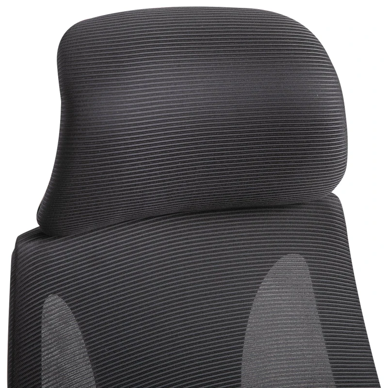 Vinsetto Cadeira de escritório ergonômica Cadeira de mesa inclinável ajustável em altura com encosto de braço Encosto de cabeça 5 rodas Suporta até 120 kg 64x58x116-126 cm Preto