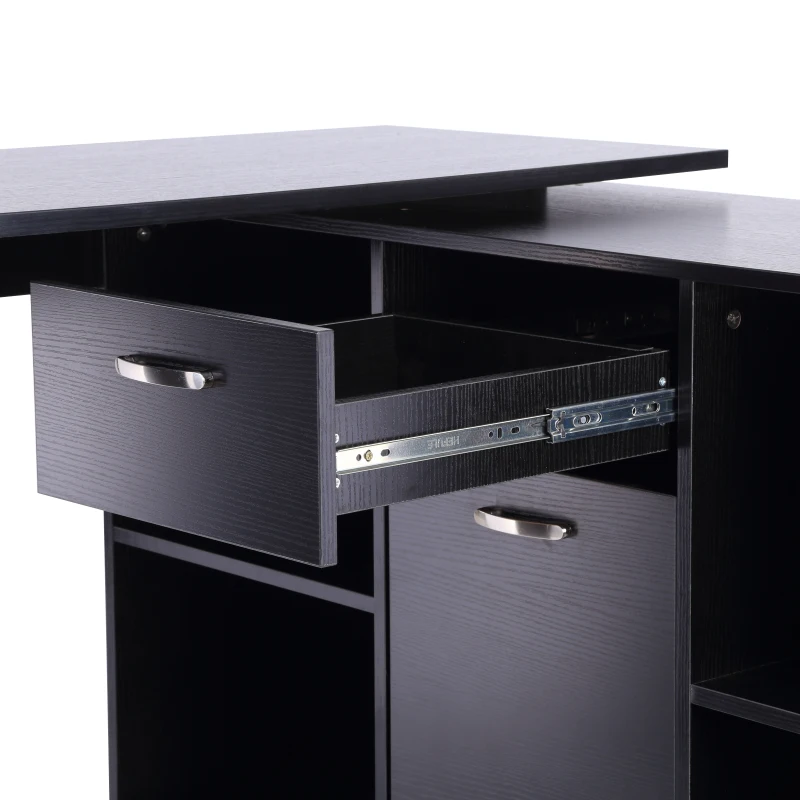HomCom Escritório Mesa de Computador Mesa Esquina Oficina 2 Formas com 4 Estantes 1 Gaveta 1 Porta Mesa de Escritório Escola Estudo Madeira