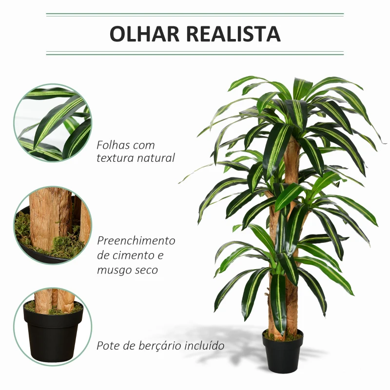 Outsunny Planta Artificial Decorativa Dracaena com Pote Árvore Sintética 66 Folhas Ø20x160 cm Verde