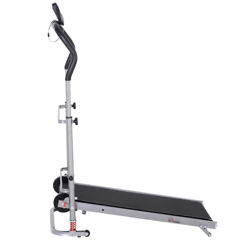 HOMCOM Esteira Portátil Manual Esteira dobrável Tela LCD 2 Ângulos reclináveis Carga 110kg Altura 112-129cm Preto