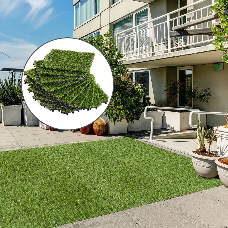 Relva Artificial 30x30cm 10 Peças com Altura de 25mm Alta Densidade 6500 para Exterior Pátio Terraço Verde