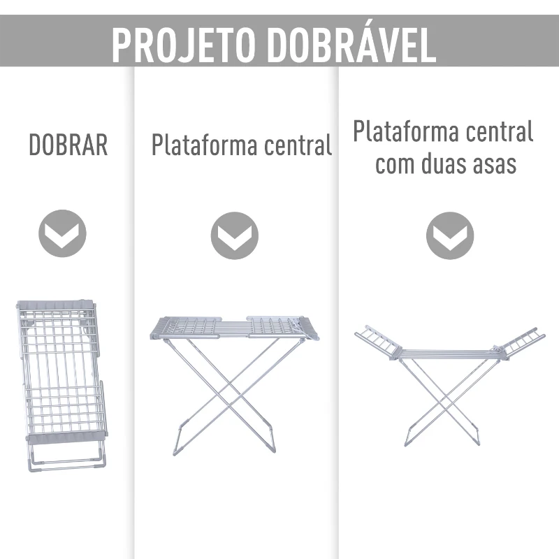 HOMCOM Varal Elétrico Dobrável com Asas de roupa  varal em pé 8 Barras em alumínio X Extensível 149x54x92cm Alumínio