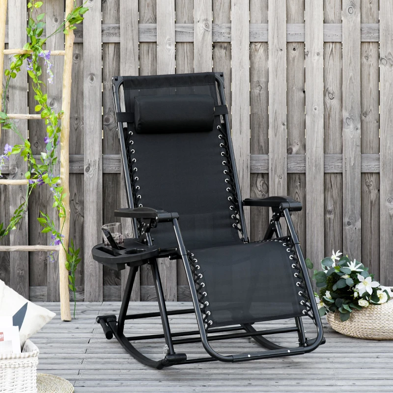 Outsunny Espreguiçadeira de balanço de jardim dobrável reclinável com toldo de proteção solar Estrutura de aço 120x67x102 cm Preto