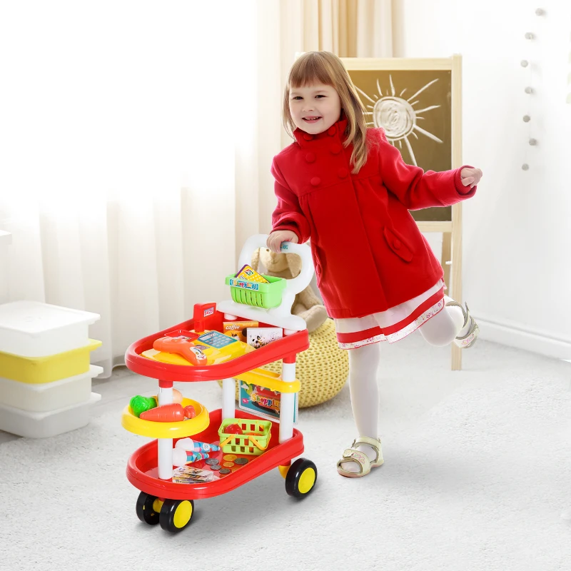 HomCom Caixa Registadora de Brincar Carrinho de supermercado 49 Pcs 47x30x55cm PP