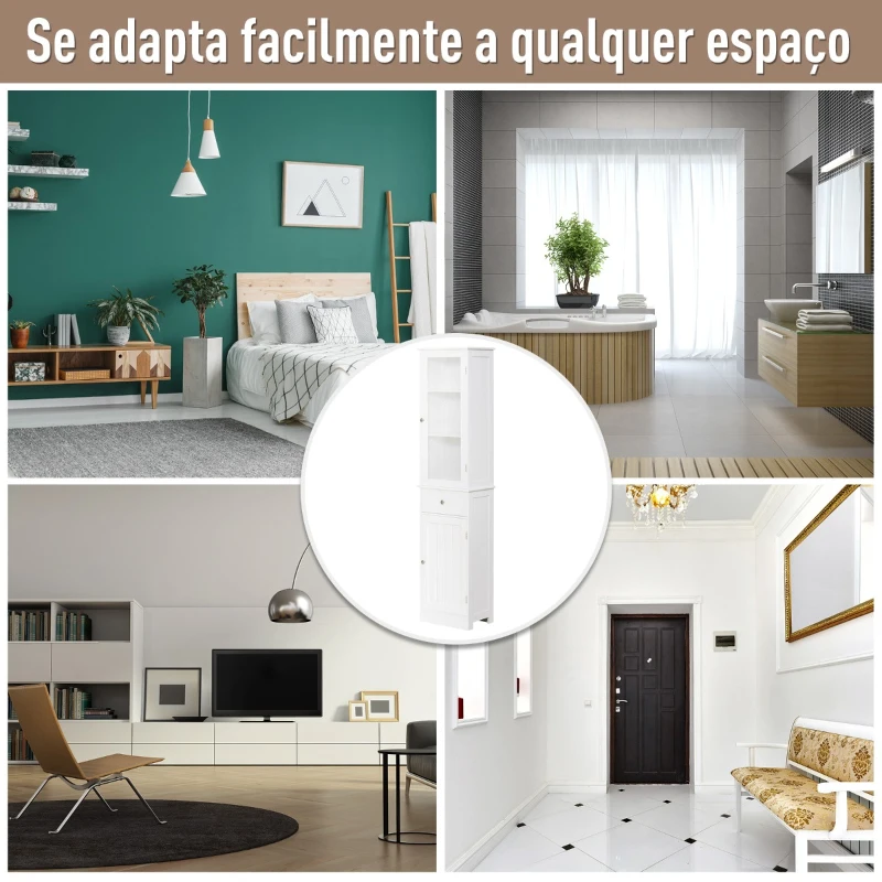 Kleankin Armário Alto para Casa de Banho Móvel Auxiliar de Banheiro de Estilo Moderno com 2 Portas Prateleiras Ajustáveis e 1 Gaveta 40x27x171,5cm Branco