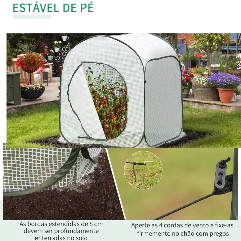 Outsunny Mini Estufa portátil auto-instalável para o cultivo de vegetais com porta e bolsa de transporte 90x90x110 cm Branco