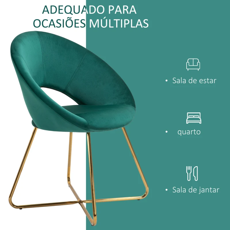 HOMCOM Cadeira estofada vintage de veludo macio para sala de estar com encosto curvado e pernas douradas 68x54x84 cm Verde