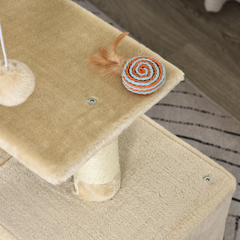 PawHut Arranhador para Gatos 50x30x81,5 cm Centro de Atividades para Gatos com Poste de Sisal Plataformas e Caverna Bege