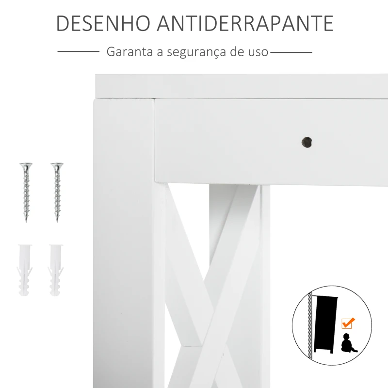 Kleankin Armário de banheiro com 3 prateleiras e 2 gavetas com dispositivo anti-queda 60x20x165 cm Branco