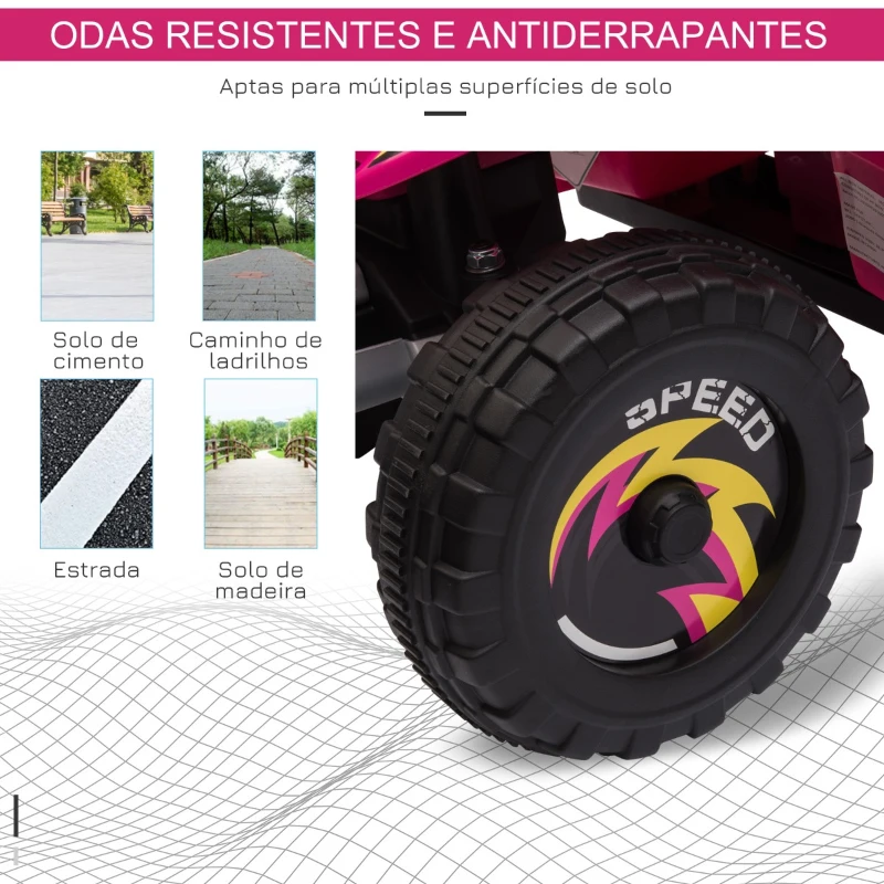 HOMCOM Quadriciclo Elétrico para Crianças de 18-36 Meses Quadriciclo a Bateria 6V com Avance e Retrocesso 72x40x45,5cm Rosa