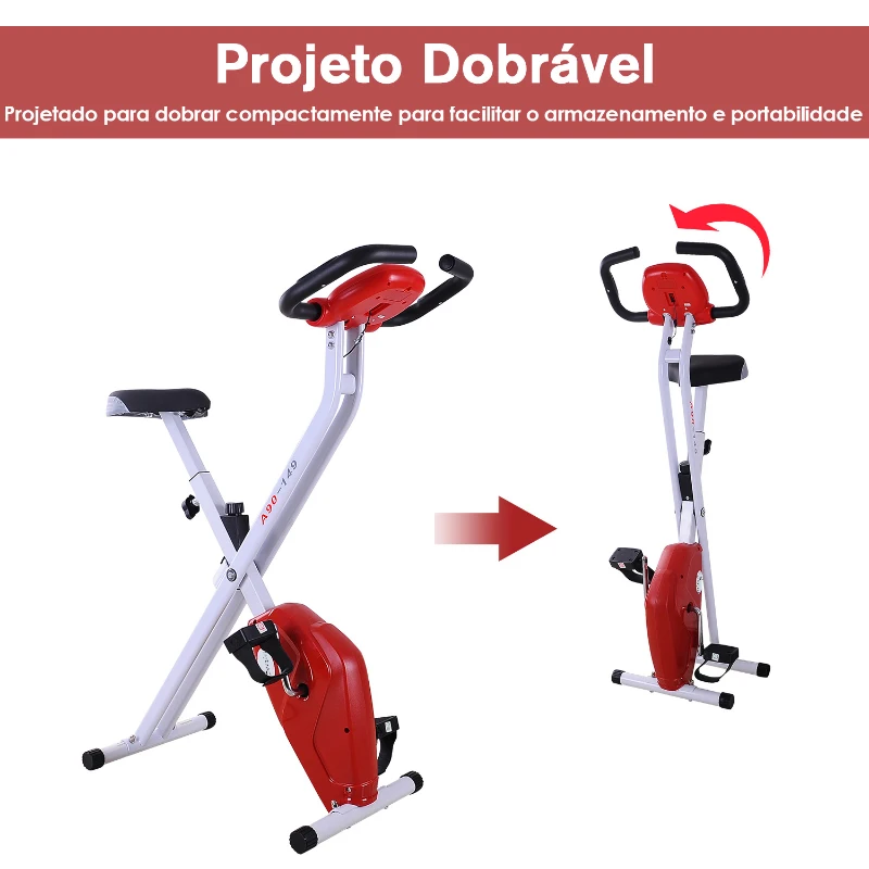 HomCom® Bicicleta dobrável Fitness Assento Ajustável Resistência ajustável Carga 110kg 83x43x110cm Aço branco