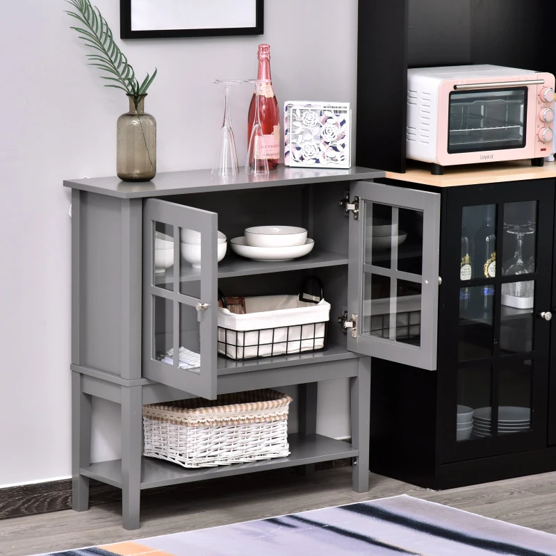 HOMCOM Aparador Vitrina Multifuncional para Entrada Cozinha Salas de Estar Aparador com Prateleiras 2 Portas e Anti-Tombo 80x28x84cm Cinza
