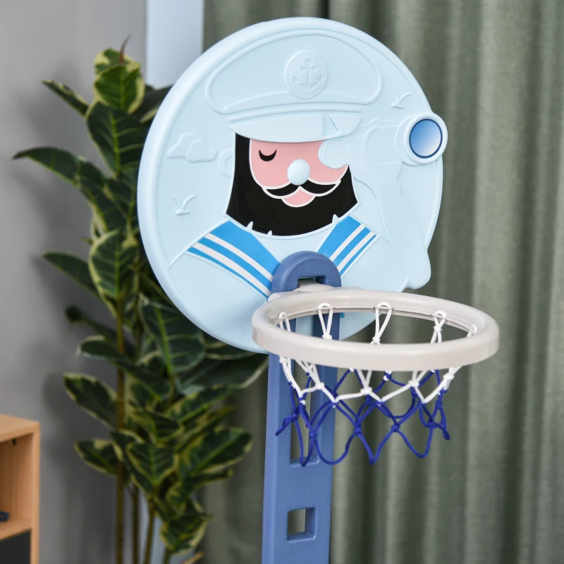 HOMCOM Tabela de Basquetebol 4 em 1 com Altura Ajustável para Crianças acima de 3 Anos Centro de Atividades 58x56x154cm Azul