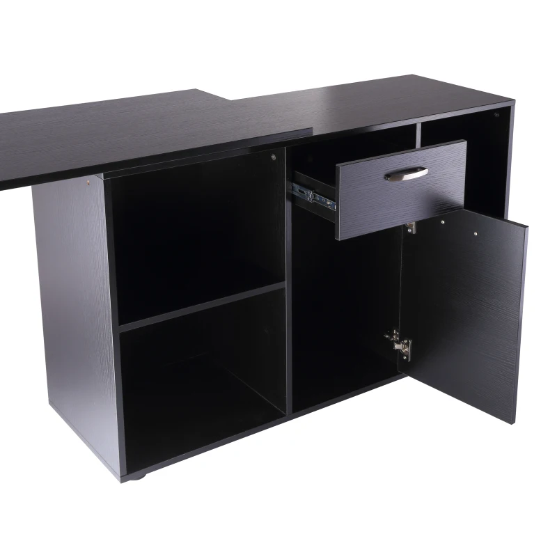 HomCom Escritório Mesa de Computador Mesa Esquina Oficina 2 Formas com 4 Estantes 1 Gaveta 1 Porta Mesa de Escritório Escola Estudo Madeira