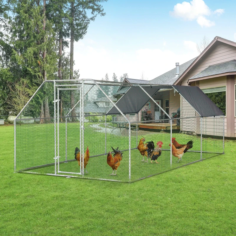 PawHut Galinheiro ao ar livre Gaiola para aves domésticas de metal galvanizado com fechadura e cobertura Oxford 280x570x195cm