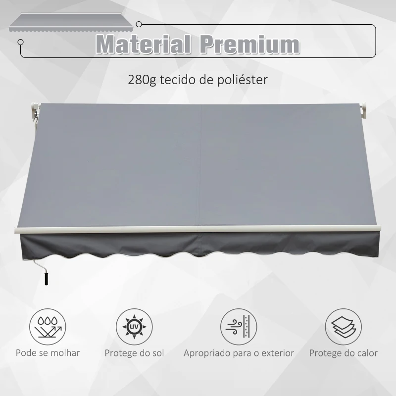 Outsunny Toldo Terraço Varanda Pátio 2,95x2,5m Toldo Manual em Alumínio Toldo com Alça Proteção Solar UV Impermeável para Jardim ao ar livre Aço Alumínio Aço Cinza Tecido de poliéster