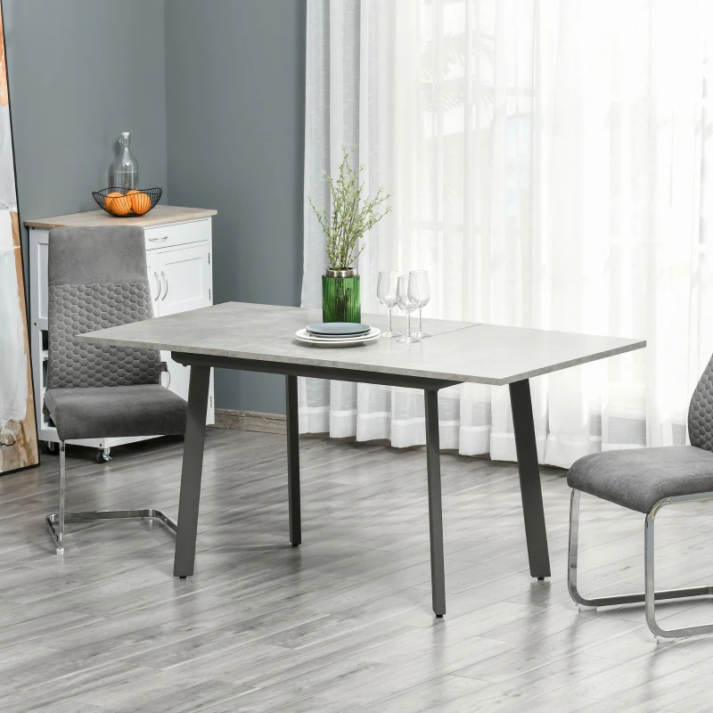 HOMCOM Mesa de Sala de Jantar Retangular Mesa de Cozinha Extensível para 4-6 Pessoas com Pés de Metal e Almofadas Ajustáveis 160x80x76cm Cinza