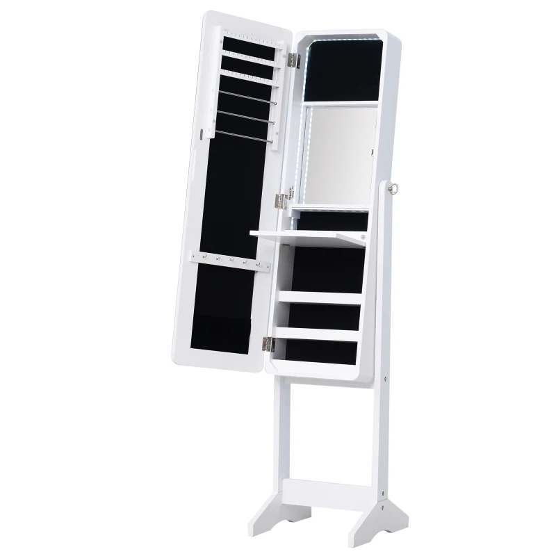 HOMCOM  Armário para Joias Luzes LED de luz Reclinável  Madeira 30x36x146cm  cor Branco