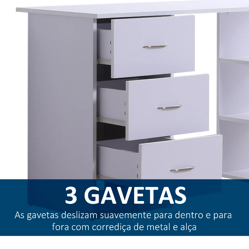 HOMCOM Mesa de Computador de Mesa para Casa Escritório 3 Gavetas 3 Prateleiras Móveis de Escritório 120x49x72 cm