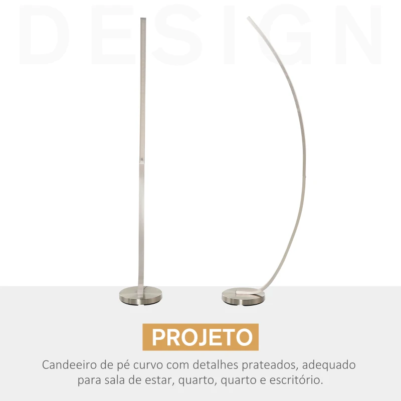 HOMCOM Luminária de piso com luz LED amarela Base de metal  Pedal interruptor Design elegante Potência máx. 18 W 50x23x149cm Prata