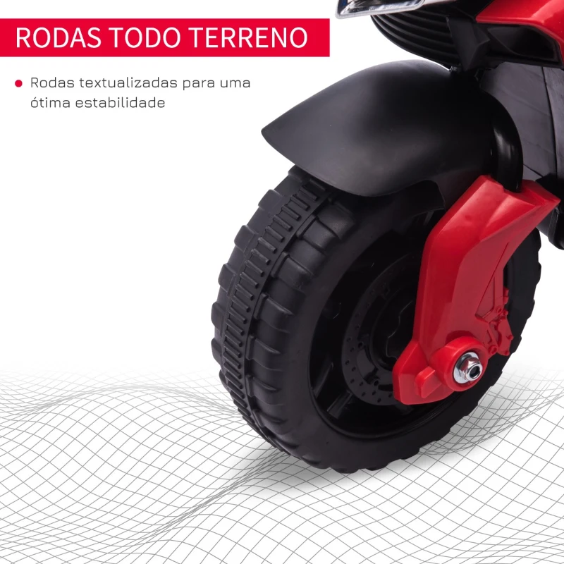 HOMCOM Moto Elétrica para Crianças a partir de 18 Meses 6V com Faróis Buzina 2 Rodas de Equilibrio Velocidade Máx. de 3km/h Motocicleta de Brinquedo 88,5x42,5x49cm Vermelho