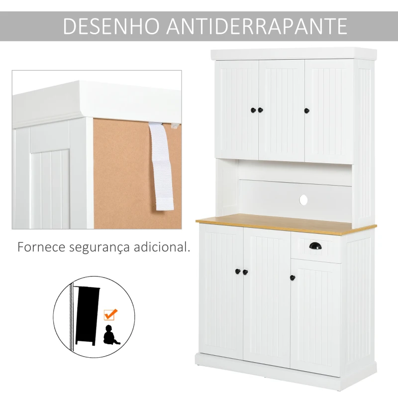 HOMCOM Armário de Cozinha Armário Organizador com 7 prateleiras e uma gaveta removível 4 portas com prateleiras ajustáveis ​​101x39x180 cm Branco